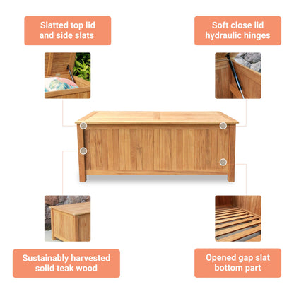 Cambridge Casual Arie 48-Inch Teak Outdoor Deck Box Storage Chest – Weather-Resistant Patio Organizer with Soft-Close Lid for Pool or Garden Storage, 49 Gallons