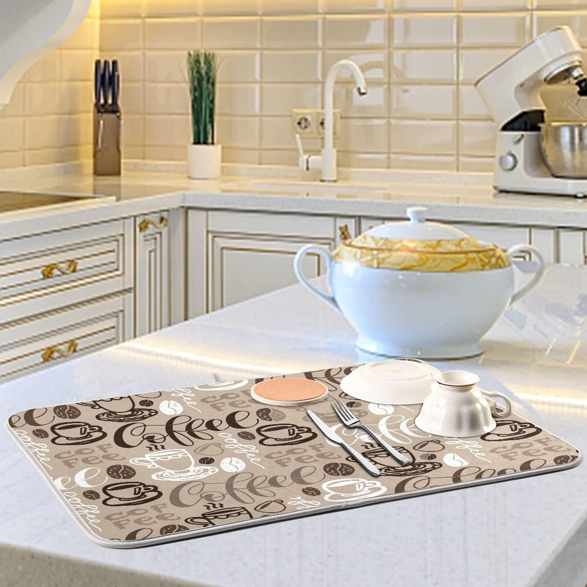 Coffee Mat for Coffee Cup Drying, Medium Brown Coffee Maker Mat, Microfiber Dish Drying Mats, 16x18 Inch