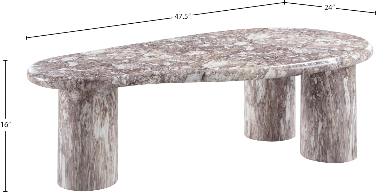 Meridian Furniture 99095Brown-CT Sassari Collection Art Deco Indoor/Outdoor Concrete Coffee Table in Marble Finish, 47.5" W x 24" D x 16" H, Brown