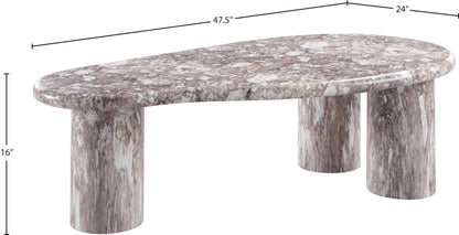 Meridian Furniture 99095Brown-CT Sassari Collection Art Deco Indoor/Outdoor Concrete Coffee Table in Marble Finish, 47.5" W x 24" D x 16" H, Brown