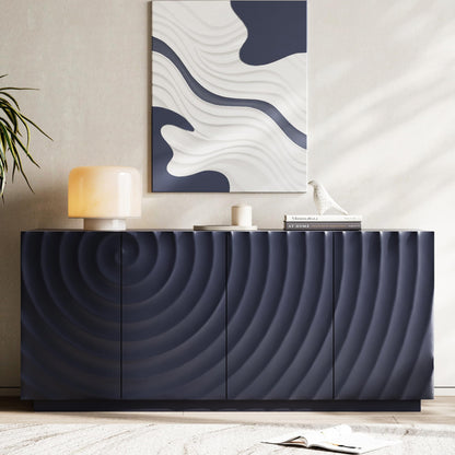 GDFStudio 59" Modern Buffet Sideboard Cabinet, Artistic 3D Texture Storage Cabinet with 4 Doors, Freestanding Credenza Buffet for Living Room Dining Room Kitchen Large Countertop Coffee Bar, Navy Blue