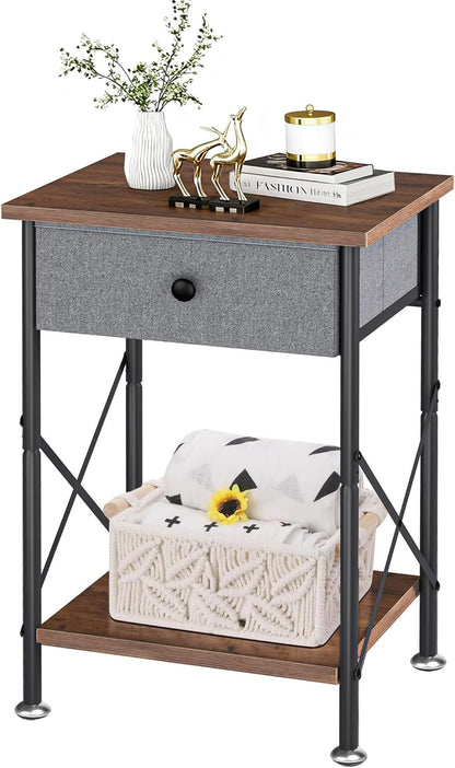 Brown,1 Pack VECELO End Tables, Modern Nightstands with Drawer & Open Shelf, Side Table for Bedroom Living Room