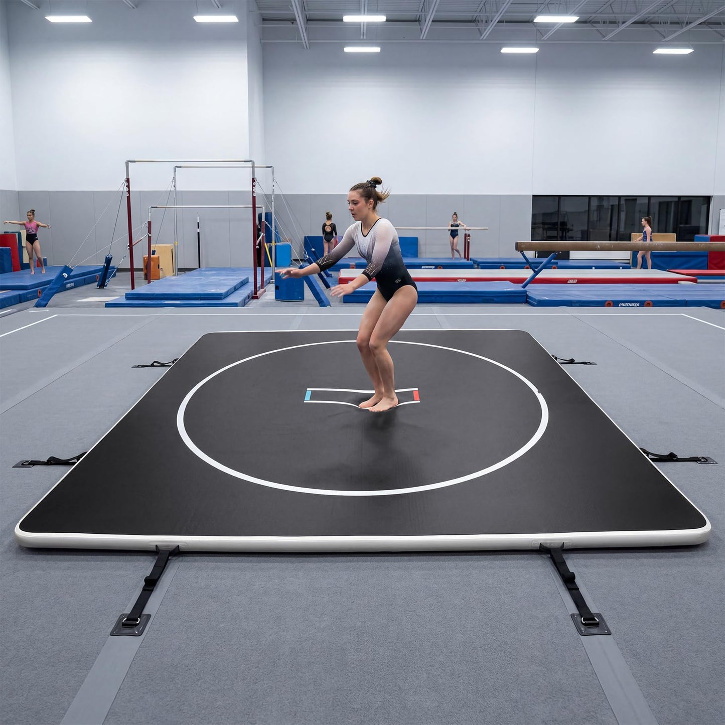 Fnova Inflatable Wrestling Mat 10x10 FT x 4 IN, PVC Portable Wrestling Mats for Home, 4" Thick Jiu Jitsu Mats with Circles for Wrestling, Martial Arts, Jitsu, BJJ, Boxing, MMA, Judo Indoor Outdoor Use