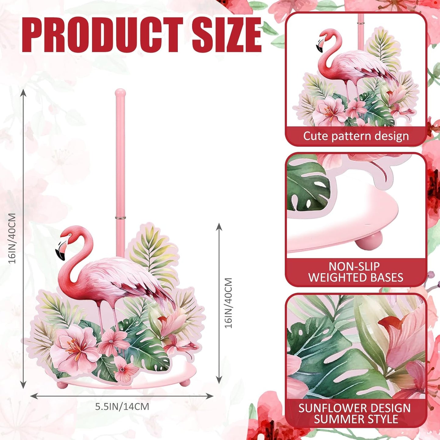 Shimeyao Pink Flamingo Metal Paper Towel Holder Farmhouse Tropical Flamingo Flower Kitchen Decor Accessories Large