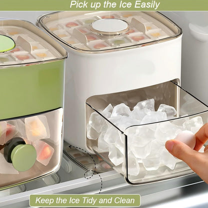 Ice Cube Tray with Lid and Bin Ice Cube Trays for Freezer Ice Maker Ice Tray BPA-Free Stackable Storage Bin Container with 2 Trays Tongs Easy Release (White)