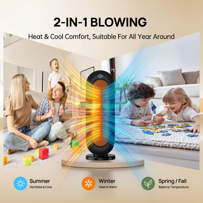 DUOMIY Space Heater for Indoor Use, 1500W Electric Heaters with 100° Oscillation, 1-12H Timer, Remote, Tower Heater Quick 2s PTC Ceramic Heating, Safety Heater for Office, Bedroom, Large Room (Black)