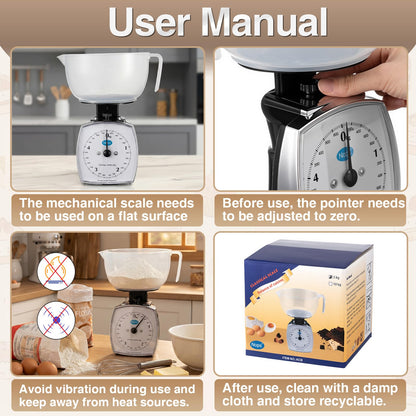 Sabary 2 Pcs 11lb Analog Food Scale with Removable Measuring Cup Kitchen Mechanical Weighing Dial Scale for Novice and Experienced Cooks Cooking, Baking, Food Preparation