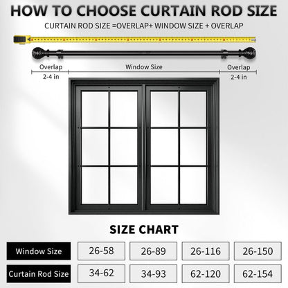 Curtain Rod for Sliding Glass Door, 34-93 Inch Adjustable 1 Inch Heavy Duty Drapery Rod, Window Treatment Rod for Bedroom, Living Room and Indoor Outdoor Use, Matte Black