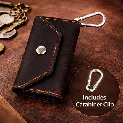 TheAntiq Genuine Leather Key Organizer Wallet – Compact Key Holder Case with 6 Hooks & Cash Pocket, Snap Closure Keychain with Carabiner for Car & Home Keys, Brown