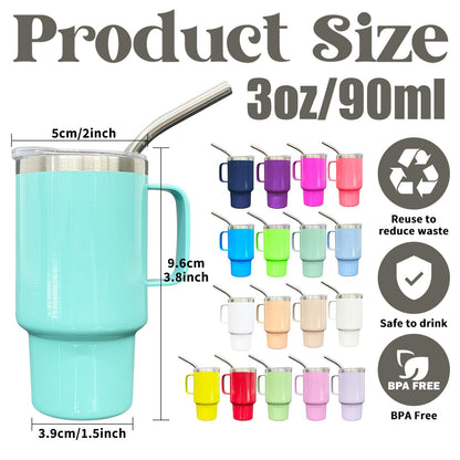 FunTrans 3oz Mini Tumbler Shot Glass with Straw and Lid, 18 Pack Stainless Steel Sublimation Shot Glasses with Handle for Wedding Party Whiskey Cocktail Bar（Color Mix）