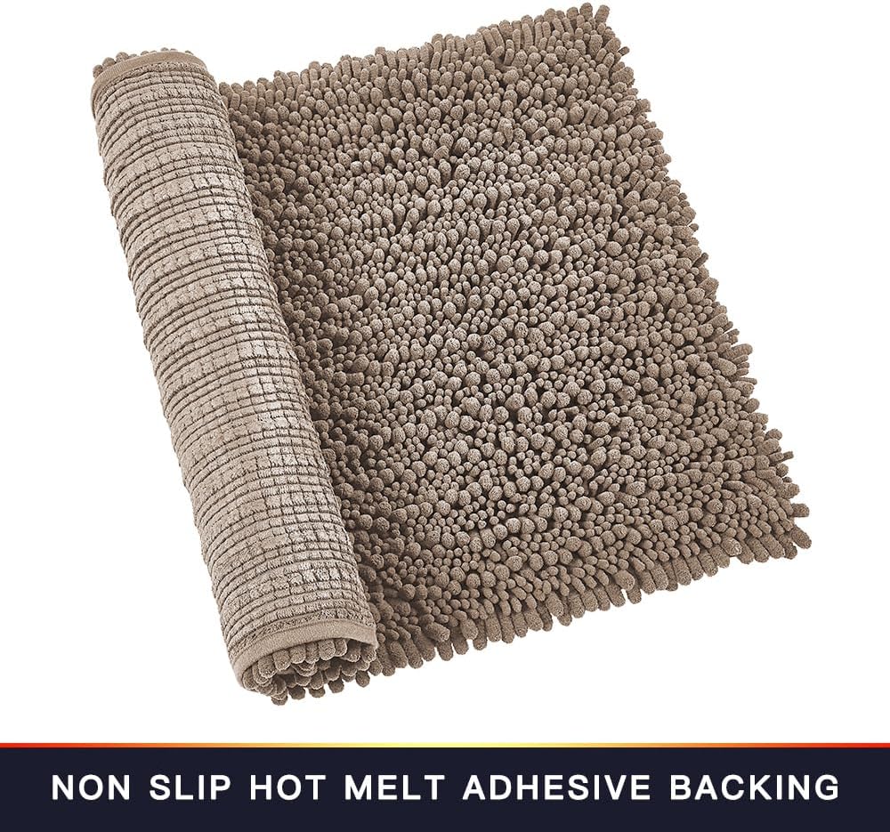 Walensee Non Slip Bathroom Rug (32x20 Inch, Taupe) - Water Absorbent, Soft Shaggy Chenille, Machine Washable Bath Mat
