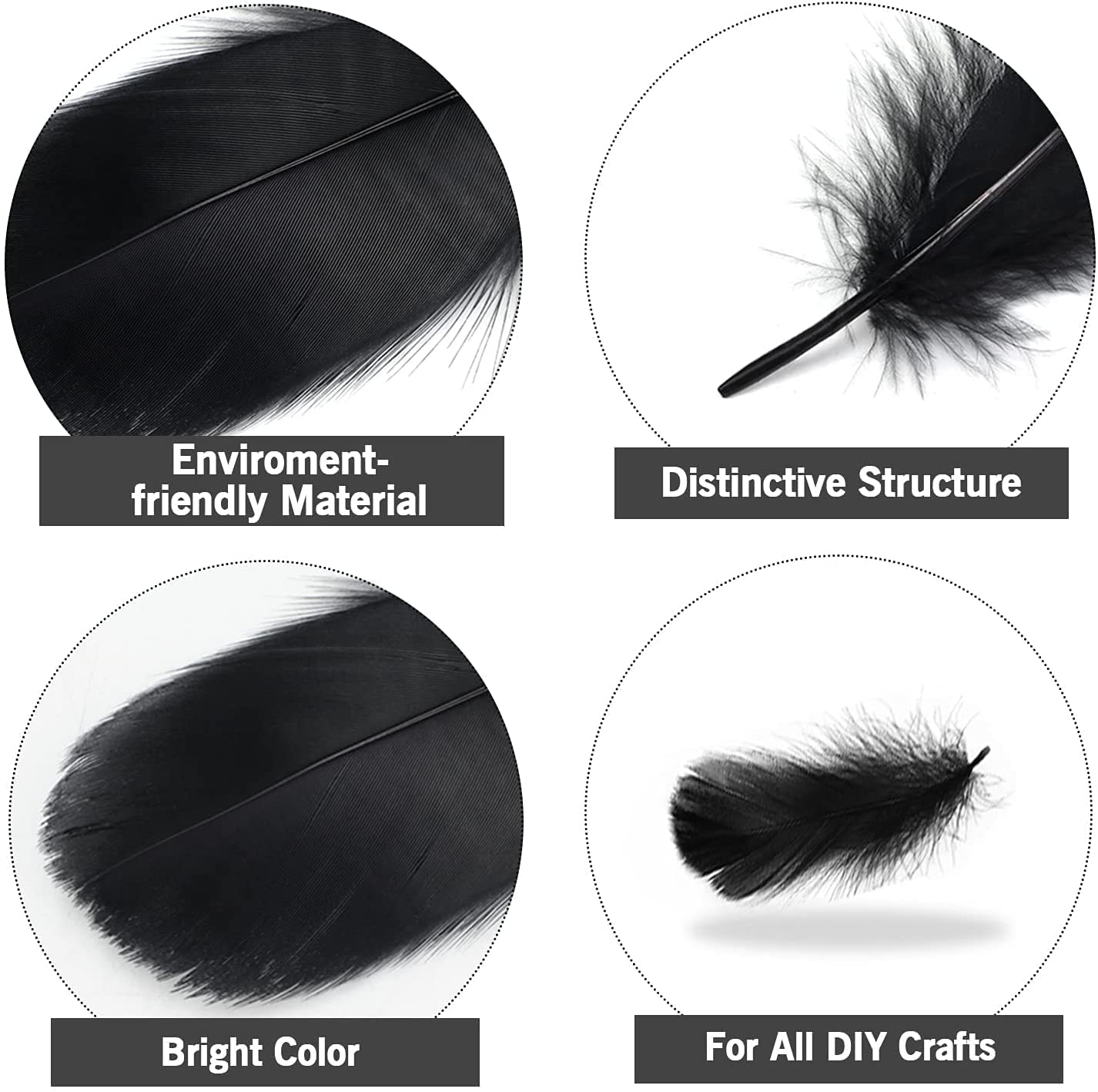 MWOOT 400Pcs Black White Feathers, 4 Assorted Crafts Feathers for Halloween Costume Wings Dream Catchers DIY Christmas Tree Wreath Wedding Decor Art Handmade