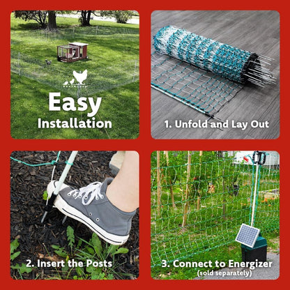 RentACoop Poultry Netting Electric Fence - Electric Poultry Enclosure for Chickens, Ducks, Turkeys - Suitable for 4 Week Old Chickens/Older and Adult Poultry - Energizer Not Included - 168' L x 48" H