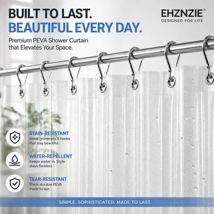 EHZNZIE Heavy Duty Shower Curtain Liner - Waterproof PEVA with 3 Weighted Magnets | 72x72 Inches