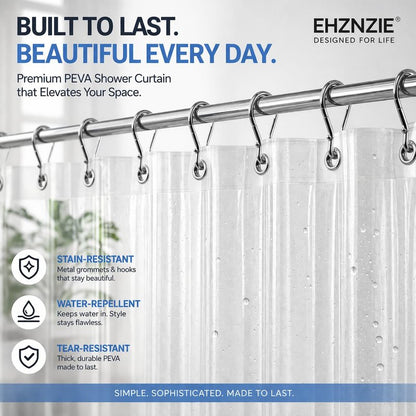 EHZNZIE Crystal Clear Heavy Duty Shower Curtain Liner 72x72, PEVA Waterproof Bath Curtain, No Chemical Smell, 3 Weighted Magnets, Durable with Rustproof Metal Grommets