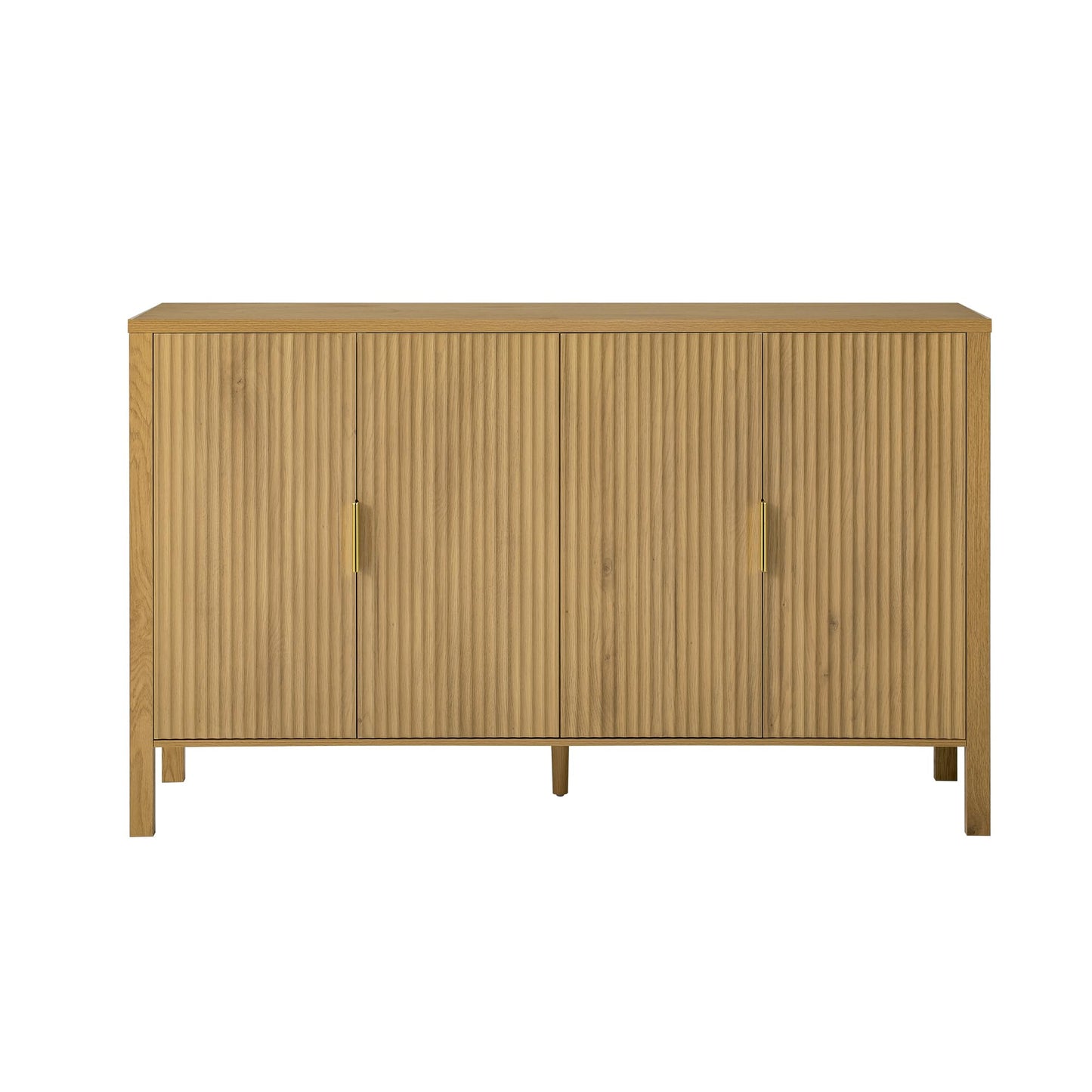 GDFStudio 58" Modern Buffet Cabinet with 4 Stripe Doors, Sideboard Storage Cabinet with Back Door Storage Racks, Shelves, Side Hooks, Coffee Bar Cabinet Credenza for Dining Room Living Room, Natural