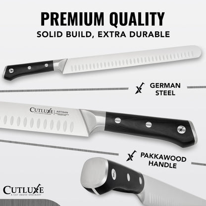 Cutluxe Brisket Knife – 12" Carving & Slicing Knife for Meat & BBQ – Razor Sharp German Steel, Sheath Included, Ergonomic Full Tang Handle Design, Grilling Gifts for Men – Artisan Series