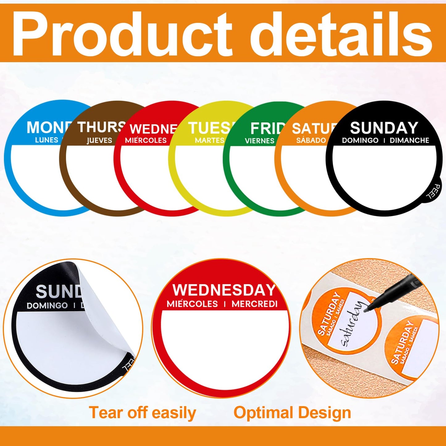 Sayglossy 7000 Pcs Day of Week Label Food Label Monday Through Sunday Management Inventory Sticker Removable Weekly Self Adhesive Date Dot Sticker for Restaurant Kitchen Container (Round)