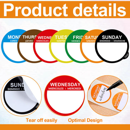 Sayglossy 7000 Pcs Day of Week Label Food Label Monday Through Sunday Management Inventory Sticker Removable Weekly Self Adhesive Date Dot Sticker for Restaurant Kitchen Container (Round)