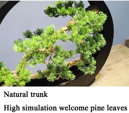 Artificial Bonsai Tree Potted Plant Ornament /Welcome Bonsai New Chinese-style Light Luxury Artist Home Decoration Zen Ornaments Artificial Welcoming Pine Wrought Iron Bonsai Living Room Porch Club A