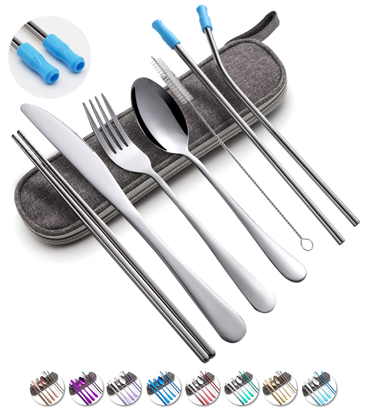 [Together Save 5%] Travel Utensils Set with Case Reusable Stainless Steel Cutlery Set