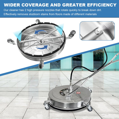 24" Pressure Washer Surface Cleaner with 4 Wheels - Stainless Steel Dual Handle Surface Cleaner 4900 Max PSI, 3/8" Connector & 1/4" Adapter Power Washer Floor Attachment,for Floor Driveway, Patio