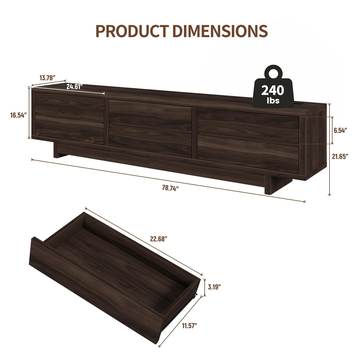 Homiflex 78" TV Stand for TVs Up to 90", Entertainment Center with Storage, Modern TV Stand with Drawers & Power Outlets, Wooden Media Console Table for Living Room Bedroom, Walnut
