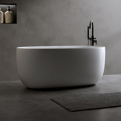 Favfurish 47" Freestanding Stone Resin Bathtub,Oval Shape Contemporary Soaking Tub w/Pop-Up Drain & Overflow, Compact Design for Small Spaces, Matte White