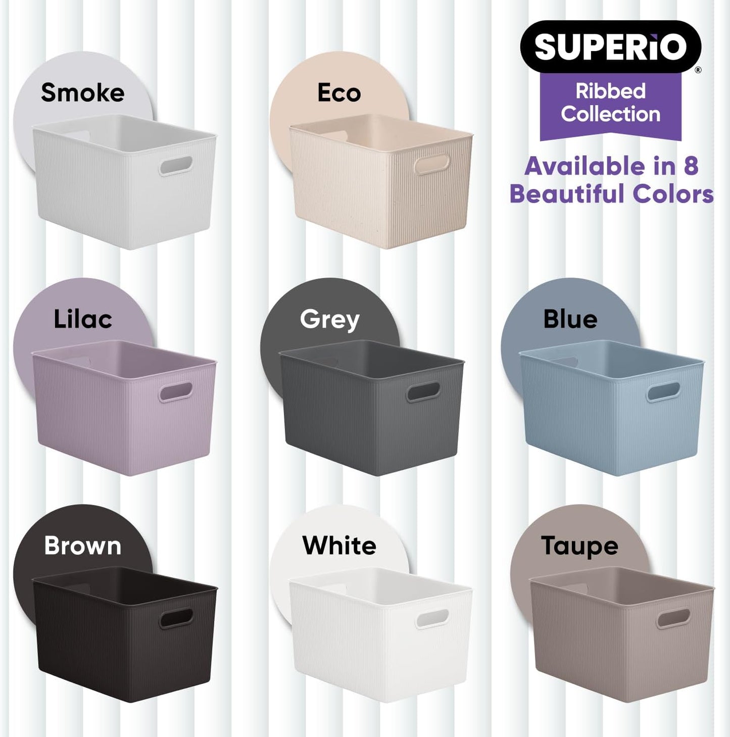 Superio Ribbed Collection - Decorative Plastic Open Storage Bins, X-Large Blue (2 Pack) for Organizing