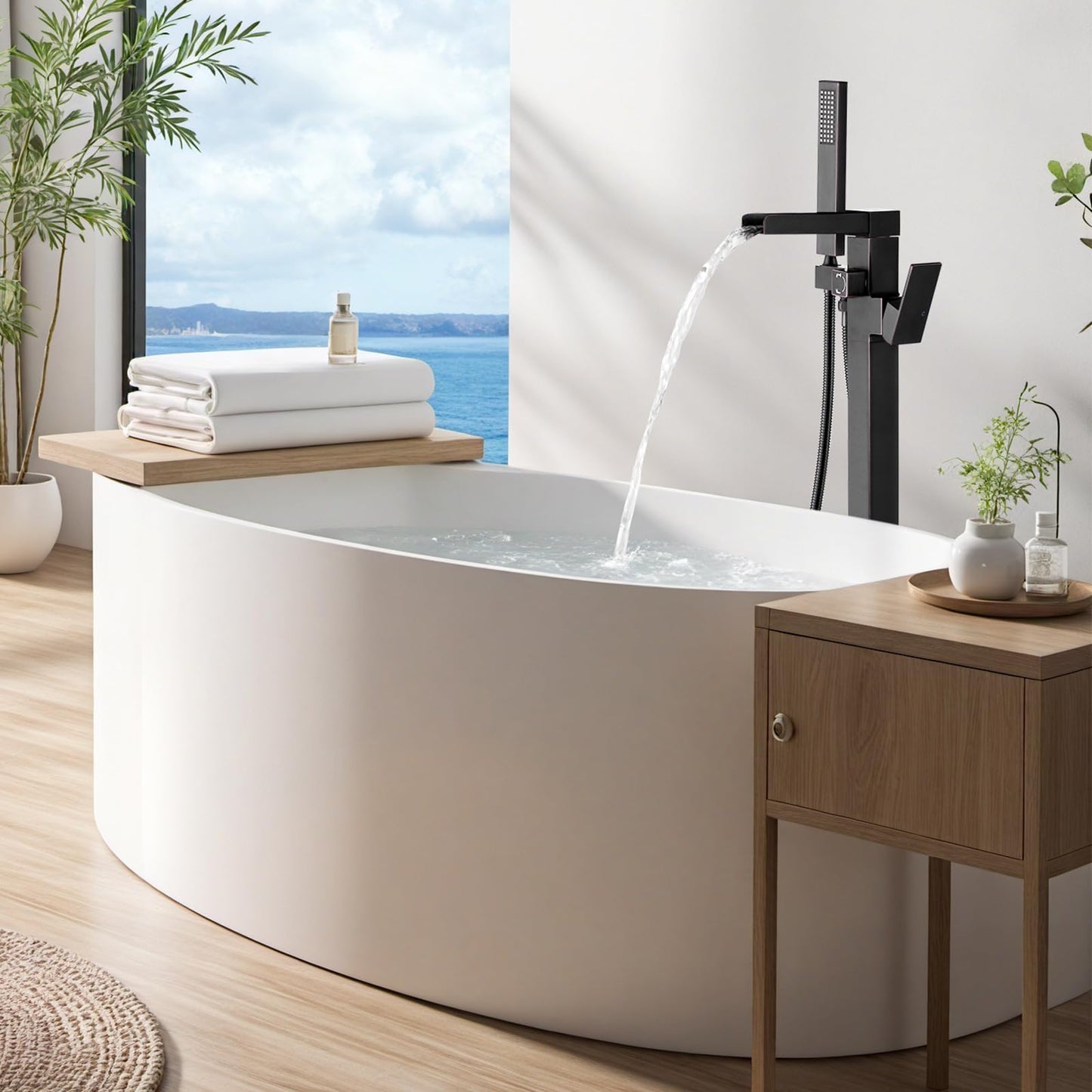 Freestanding Tub Faucet Oil Rubbed Bronze: ALEASHA High Flow Max 6.74 GPM Free Standing Tub Filler-Brass Modern Floor Mount Bathtub Faucet with Handheld Shower, for the Ultimate Elegant SPA Experience