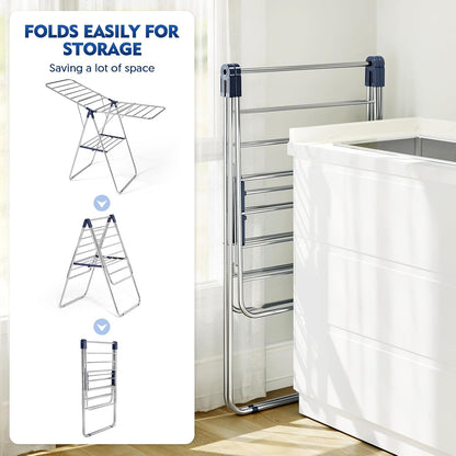 APEXCHASER Stainless Steel Clothes Drying Rack - Height-Adjustable & Foldable Gullwings for Indoor/Outdoor Use