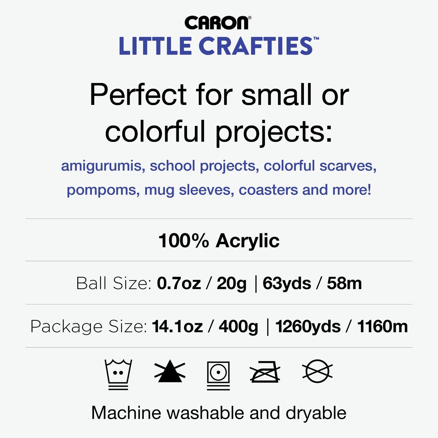 Caron Little Crafties Acrylic Mini Yarn Multipack 20 Count (Pack of 1) – Knitting, Crocheting & Art Projects – Machine Washable & Dryable – Durable Light Weight Yarn Kit