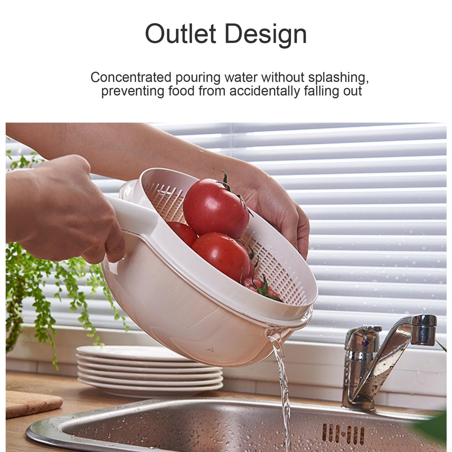 HUANIZI Double Layer Rice Wash Basket 2 in 1 Kitchen Strainer Bowl Drain Basket with Handle Fruit Vegetable Colander for Washing Mixing Kitchen Strainer Bowl Set, Beige