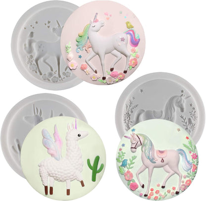 FUNSHOWCASE Unicorn Llama Fondant Silicone Molds Set for Cake Decorating, Cupcake Topper, Chocolate, Epoxy Resin