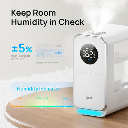 50 5L, DREO Humidifiers for Bedroom, Top-filled Smart Quiet Cool Mist Humidifier for Large Room, Hours Runtime