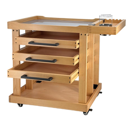 Stuelloaf Art Supplies Cart 5-Tier Organizer,Solid Beeach Wood with 3 Drawers and Caster Wheels, Rolling Utility Storage Cart for Studio, Classroom, Artists