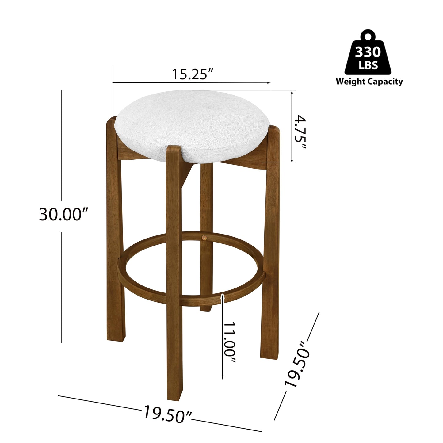 Christopher Knight Home Lilac Modern Counter Height Bar Stools Set of 2, Fabric Round Stool Chair for Kitchen Island, Wood Dining Room Chair, Upholstered Counter Stool with Footrest,Dark Walnut+Ivory