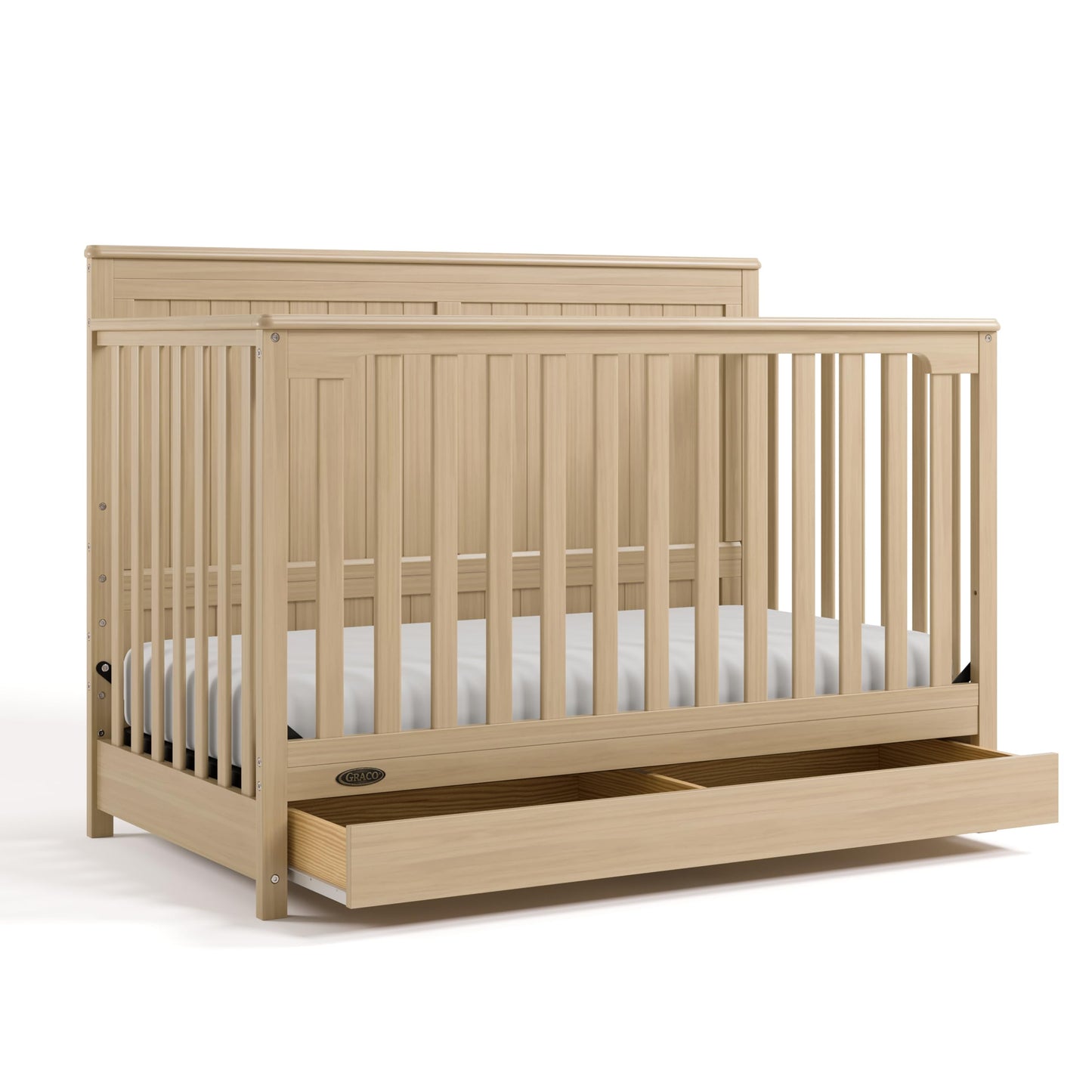 Graco Hadley 5-in-1 Convertible Crib with Drawer – GREENGUARD Gold Certified, Fits Standard Crib Mattress, Converts to Toddler Bed, Daybed and Full Bed, 4 Adjustable Mattress Heights (Driftwood)