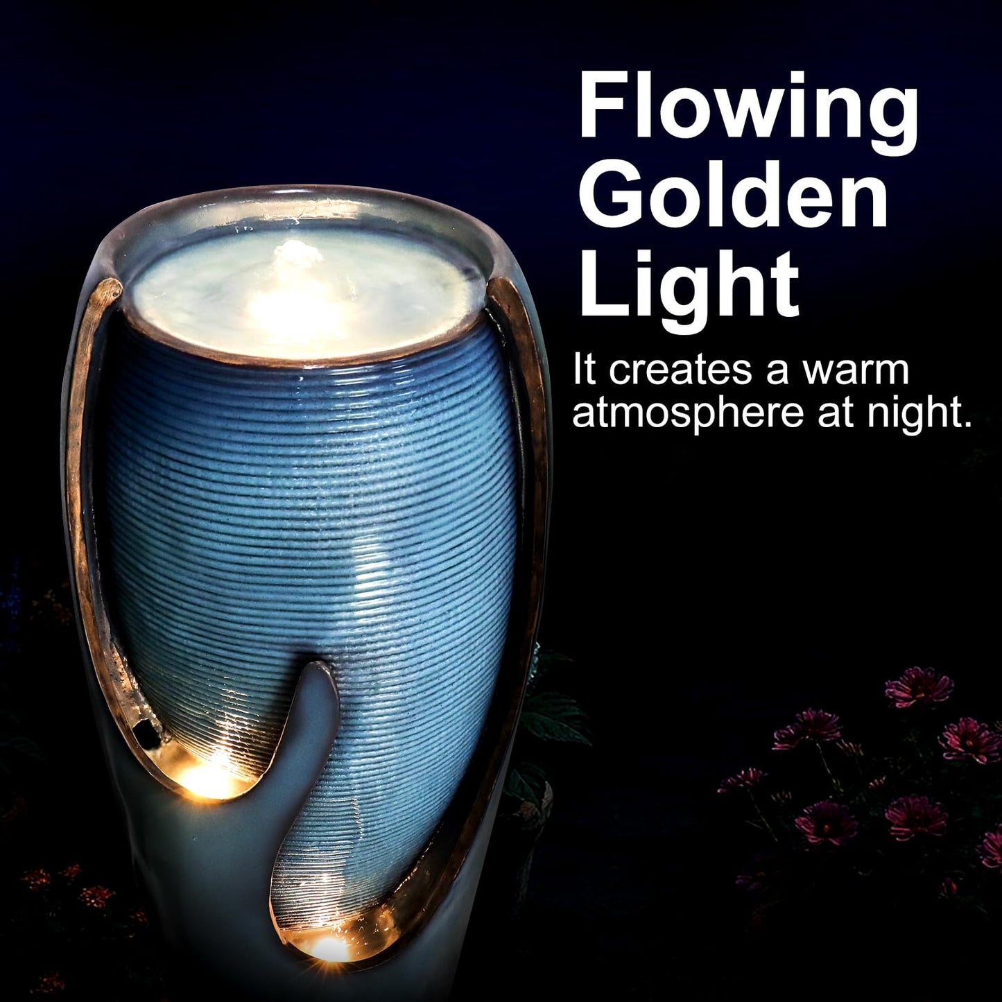 Naturefalls 38.7” H Modern Outdoor Fountain - 4-Tiered Outdoor Garden Fountains with Contemporary Design&LED Light for Garden, Patio, Deck, Porch, Backyard and Home Art Decor