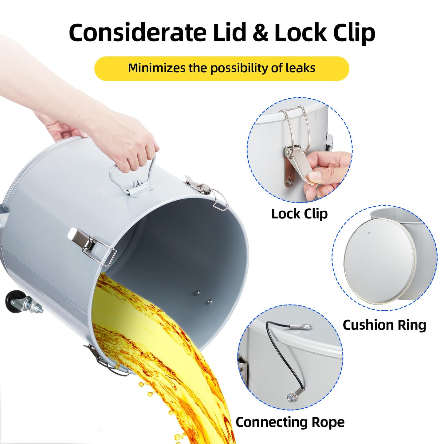 8 Gal Fryer Grease Bucket, Fryer Oil Bucket with Lid, Oil Disposal Caddy with Rust-Proof Coating, Coated Carbon Steel Oil Filter Pot with Caster Base, Oil Transport Container with Lock Clips & Filter