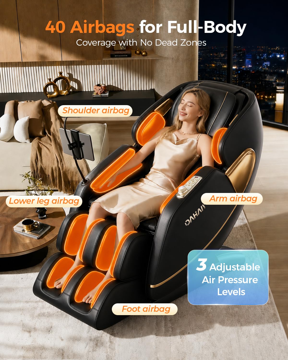 DAHAIY 4D Massage Chair Full Body, AI Voice Control, PU Leather Zero Gravity Heated Back Foot Hand Massage Recliner Chairs, Living Room Furniture,Office,Portable - Black