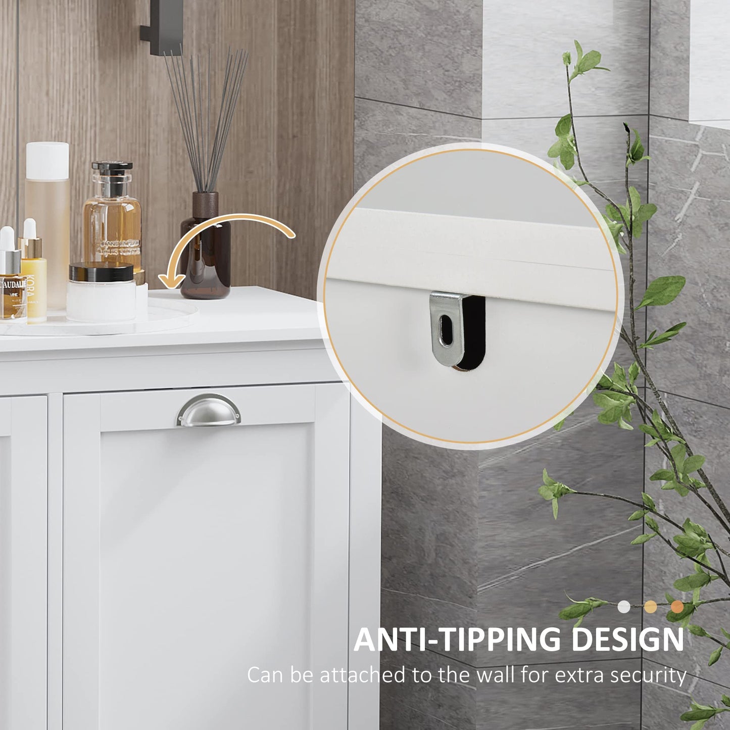 Tilt-Out Laundry Sorter Bathroom Cabinet, White
