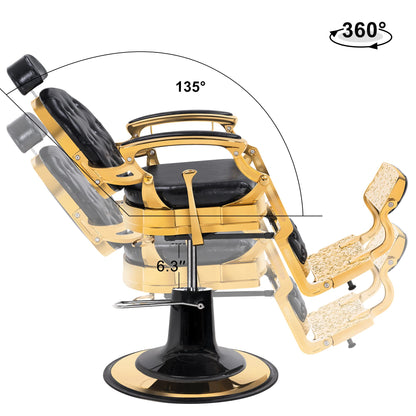 BarberPub Heavy Duty Metal Vintage Barber Chair All Purpose Hydraulic Recline Salon Beauty Spa Chair Styling Equipment 2933 (Gold)