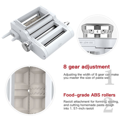 ANTREE 3-IN-1 Pasta Attachment & Ravioli Attachment for KitchenAid Stand Mixers, Pasta Maker Assecories included Pasta Sheet Roller, Spaghetti Cutter and Ravioli Maker Attachment