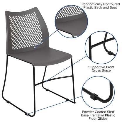 Flash Furniture Hercules Series Contoured Lobby Chairs with Air-Vent Honeycomb Backs, Ergonomic Stacking Chairs for Offices, Set of 5, Gray
