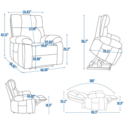 RHHVVR Oversized Power Lift Recliner Chair for Adults, Large Electric Lift Recliners with Massage Heating, Medium-Firm Electric Lay Flat Reclining Chair Sofa for Living Room, Leather Brown