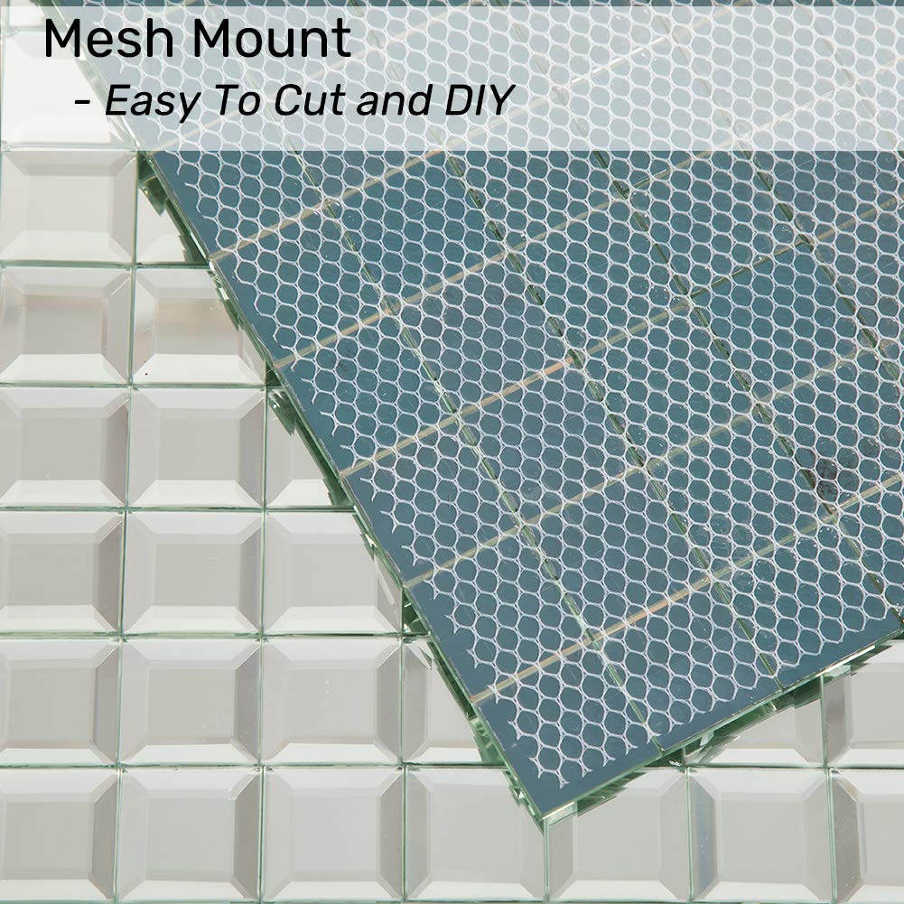 Soulscrafts Mirror Glass Mosaic Tile, 5 Faces Square Beveled Silver Crystal Mirror Backsplash 12x12 Inch Seamless for Kitchen Bathroom 5 Sheets