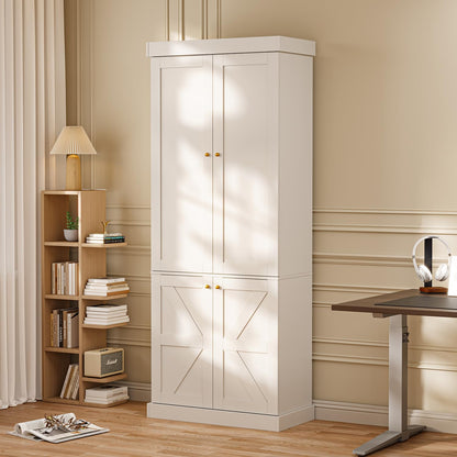 ivaniti 70.8" Tall Farmhouse Kitchen Pantry Cabinet with Doors, Modular Storage Cabinet with 4-Tier Adjustable Shelves, White, Wooden Hutch for Kitchen, Living Room, Set of 4