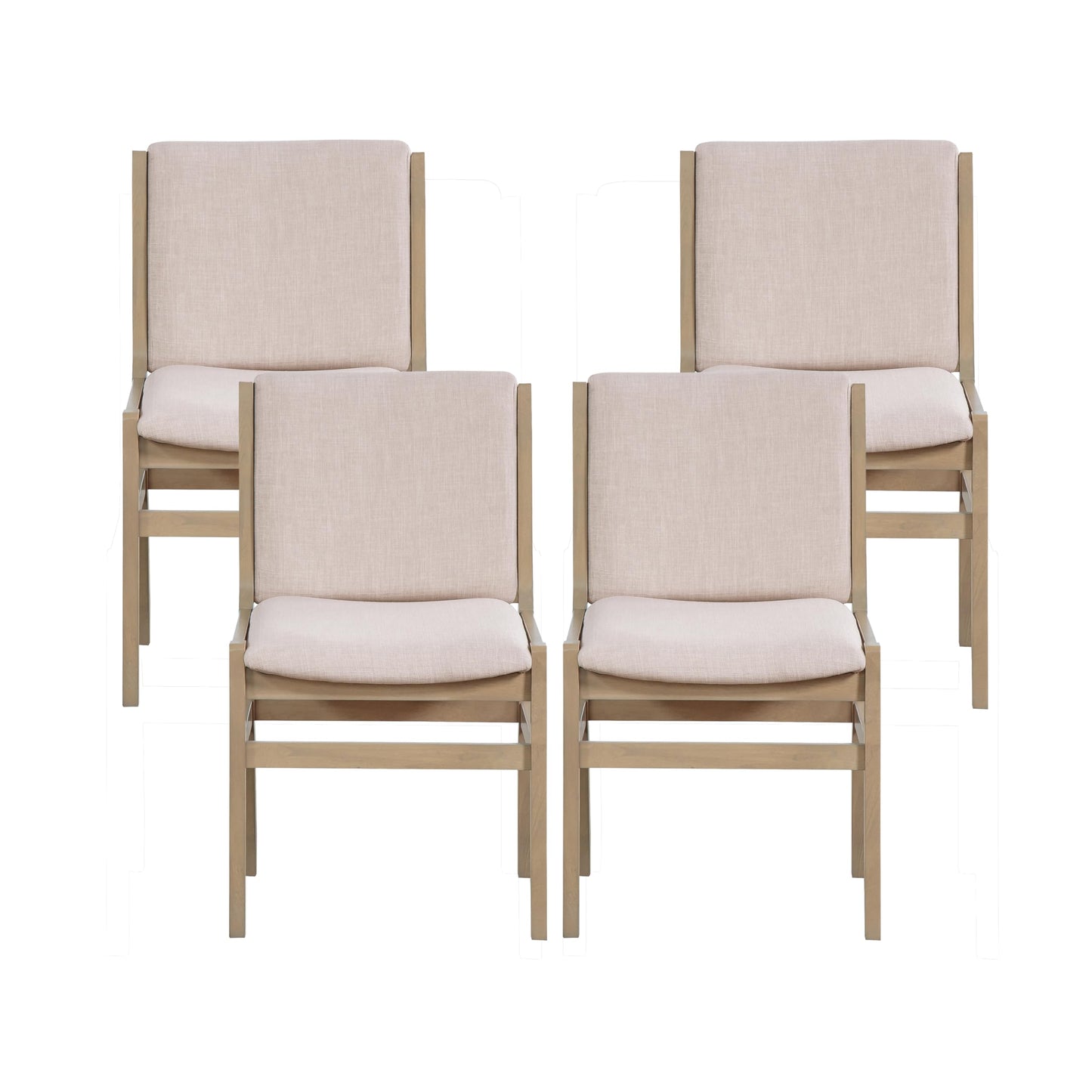 Christopher Knight Home Dash Rubber Wood Dining Chairs Set of 4, Modern Upholstered Dining Chairs, Armless Kitchen Chairs, Dining Room Living Room Accent Chair for Extra Seat, Light Natural+Beige