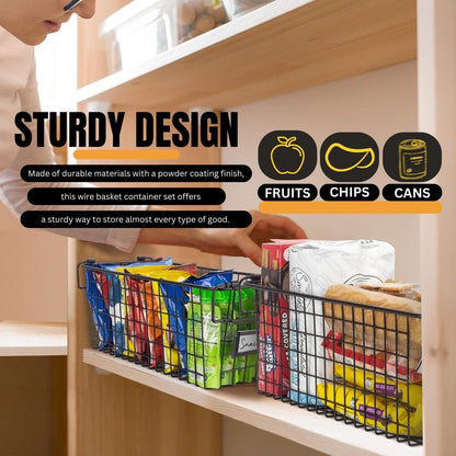 Granrosi Large Stackable Wire Baskets for Organizing, Set of 2 Snack & Chips Organizer for Pantry, Bronze Wire Baskets